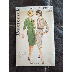 Butterick Vintage 2902 Size 16 Bust 36 FF Placket Front Sheath Dress UC Pattern